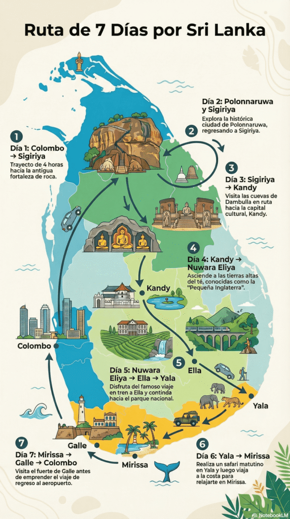 sri lanka 7 dias itinerario mapa ruta completa